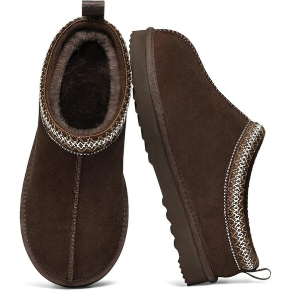 Women's Dusted Cocoa Suede Fuzzy Slippers for Winter Warm House Shoes Cozy Boots - Picture 1 of 6